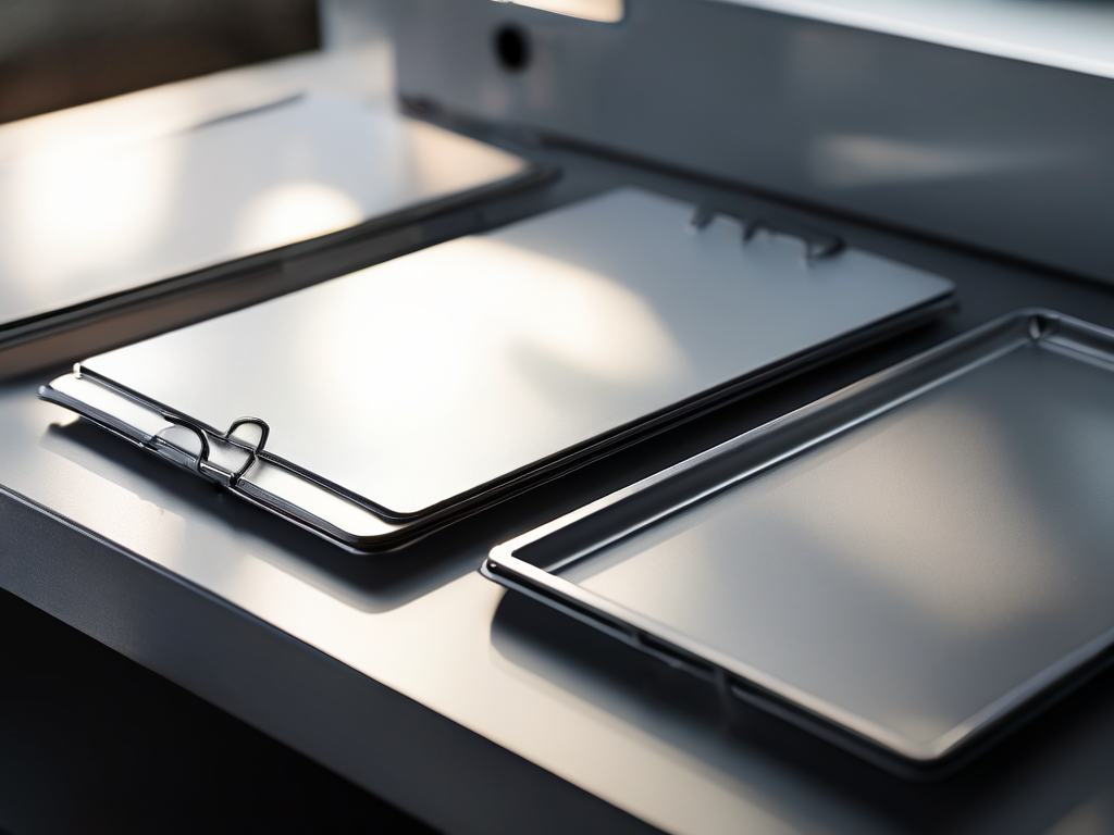 Blank divider cards and a compact storage tray sit on a brushed metal surface, representing organized saved references for local...